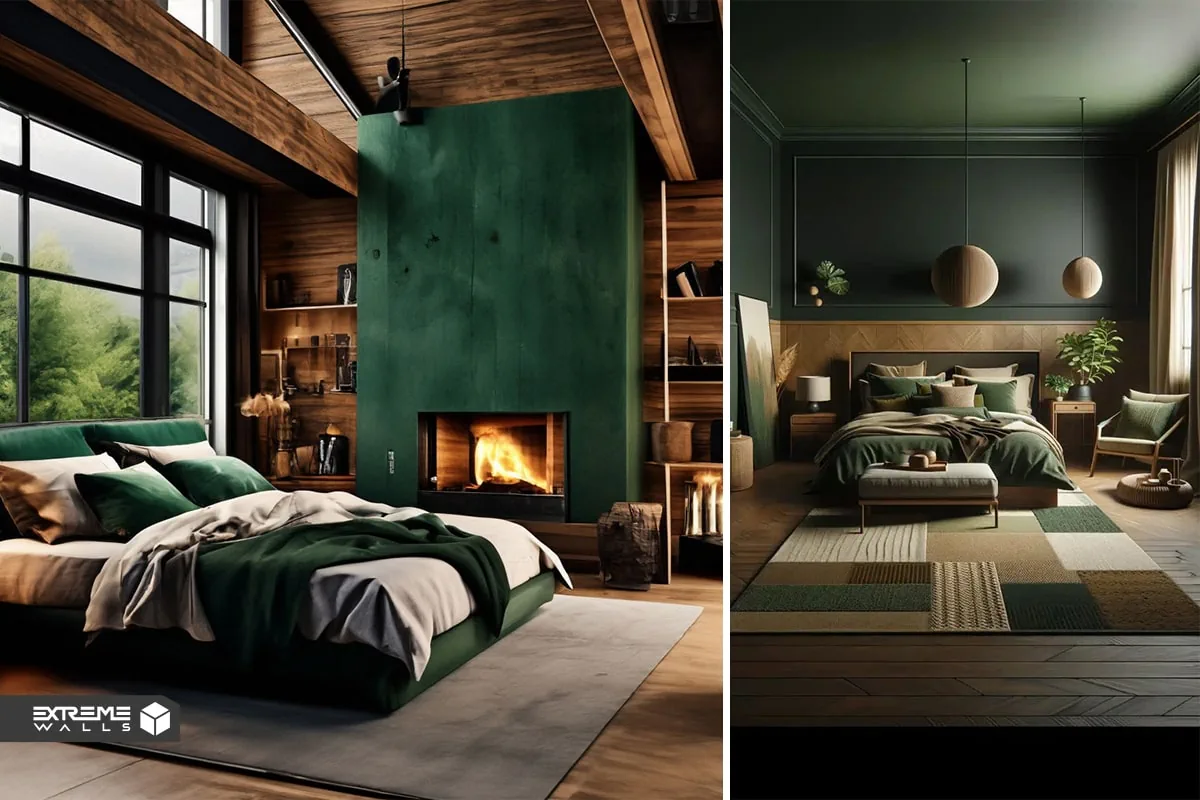 جدیدترین ایده های طراحی اتاق خواب با تم و دکور سبز رنگ 19 استفاده از کاغذ دیواری سبز