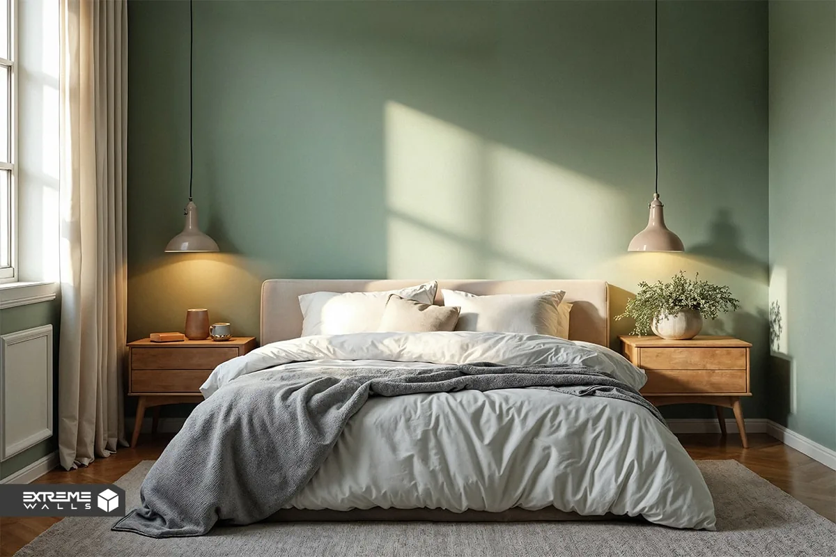 جدیدترین ایده های طراحی اتاق خواب با تم و دکور سبز رنگ 16 نورپردازی اتاق خواب سبز رنگ