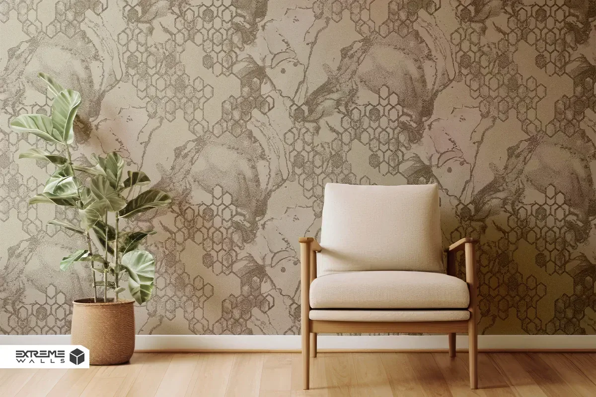 کاغذ دیواری طرح هندسی کرم / طلایی کد ۱۱۱۰۰ آلبوم تیتانیوم 