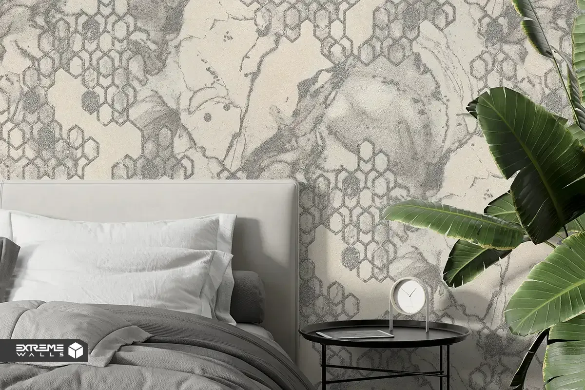 کاغذ دیواری طرح هندسی سفید / نقره‌ای کد ۱۱۱۰۲ آلبوم تیتانیوم 