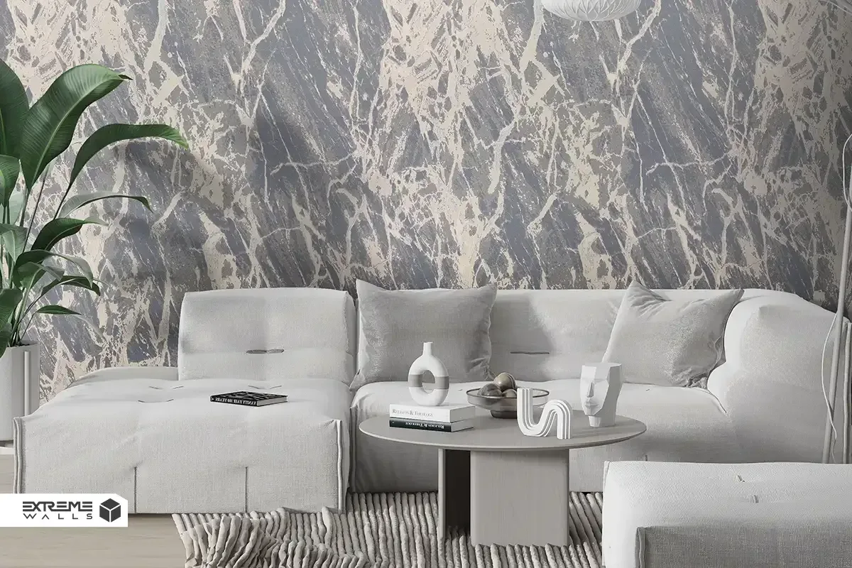 کاغذ دیواری طرح رگه‌دار آبی / خاکستری کد ۱۱۰۸۲ آلبوم تیتانیوم 