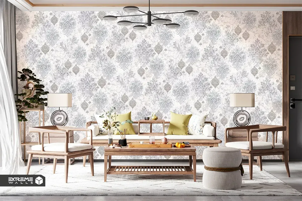 قاب بندی دیوار بزرگ با کاغذ دیواری طرح دار