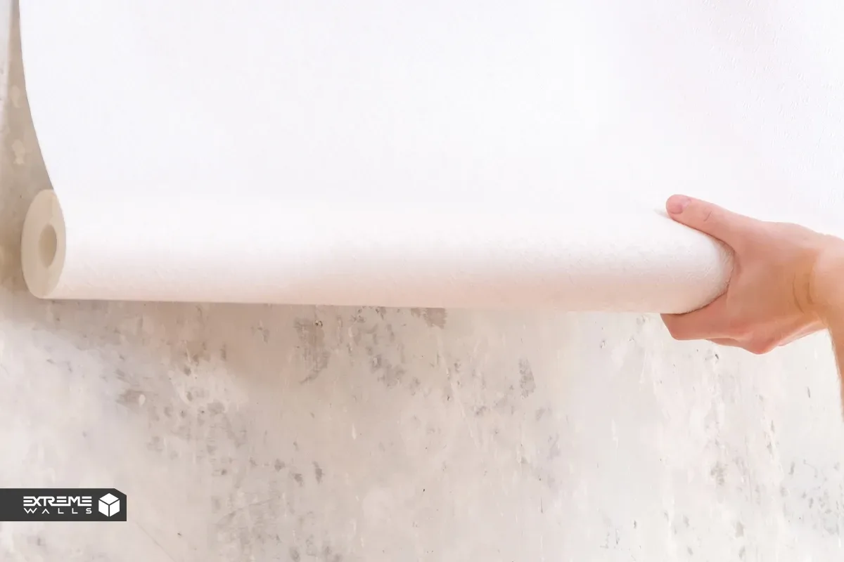 کاغذ دیواری یا گچکاری؟ بهترین راه پنهان کردن ترکهای عمیق دیوار 10 چسباندن رول کاغذ دیواری به دیوار