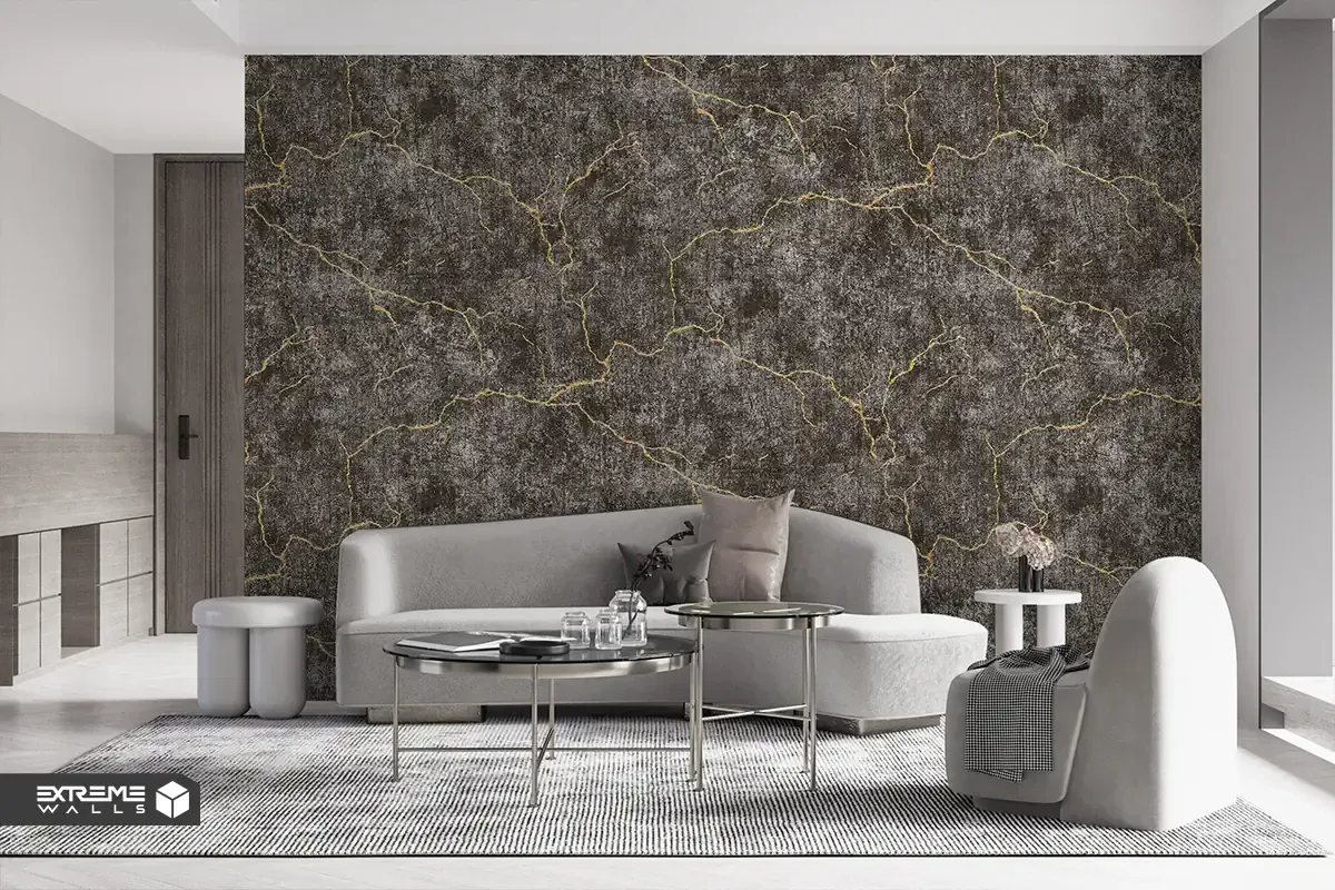 ترکیب رنگ‌های خنثی در کاغذ دیواری و مبلمان طوسی در فضای کوچک