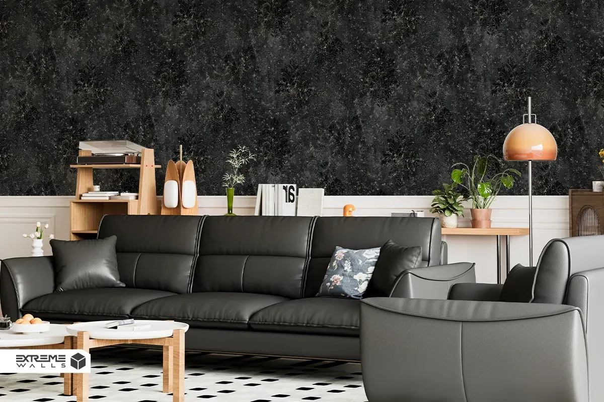 ست کردن کاغذ دیواری با مبلمان طوسی در دکوراسیون داخلی مدرن