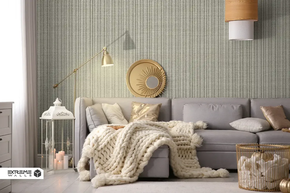 چرا بعضی کاغذ دیواریها بعد از چند ماه باد میکنند؟ راهحل رفع باد کردن کاغذ دیواری 1 کاغذ دیواری سالن پذیرایی