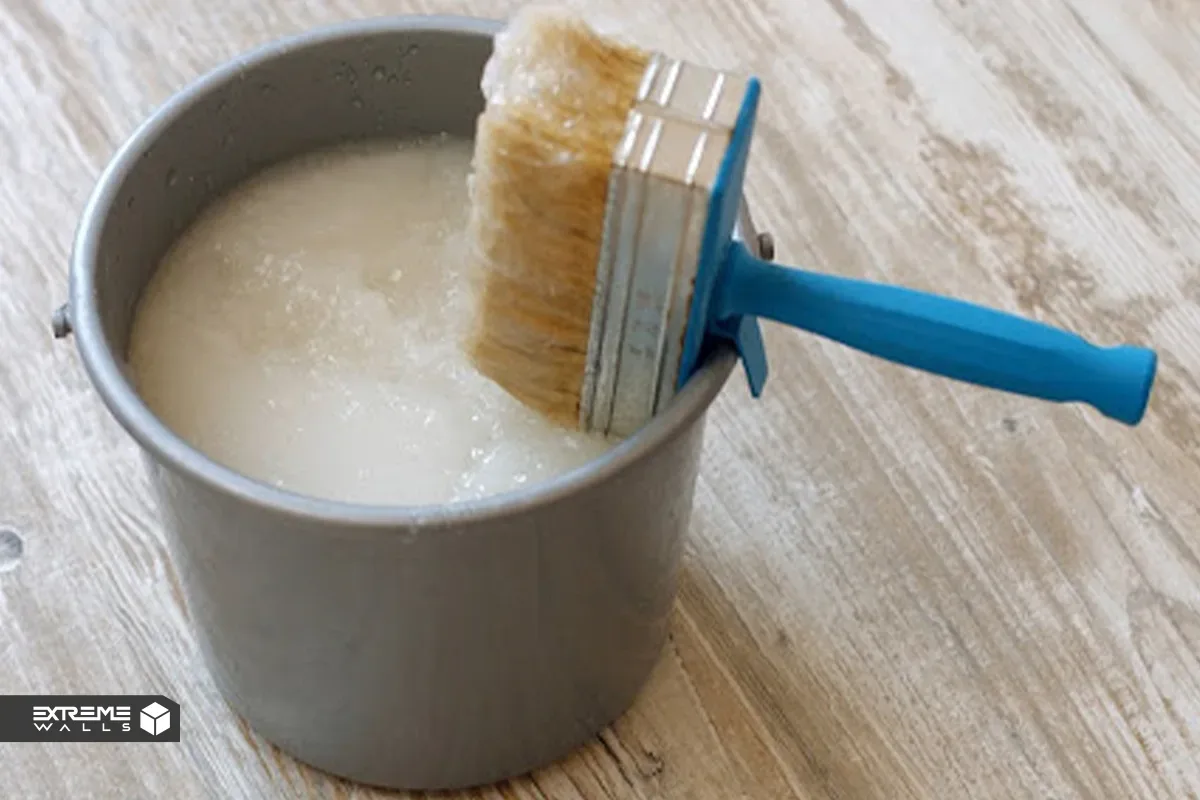 چرا بعضی کاغذ دیواریها بعد از چند ماه باد میکنند؟ راهحل رفع باد کردن کاغذ دیواری 4 آماده سازی چسب کاغذ دیواری