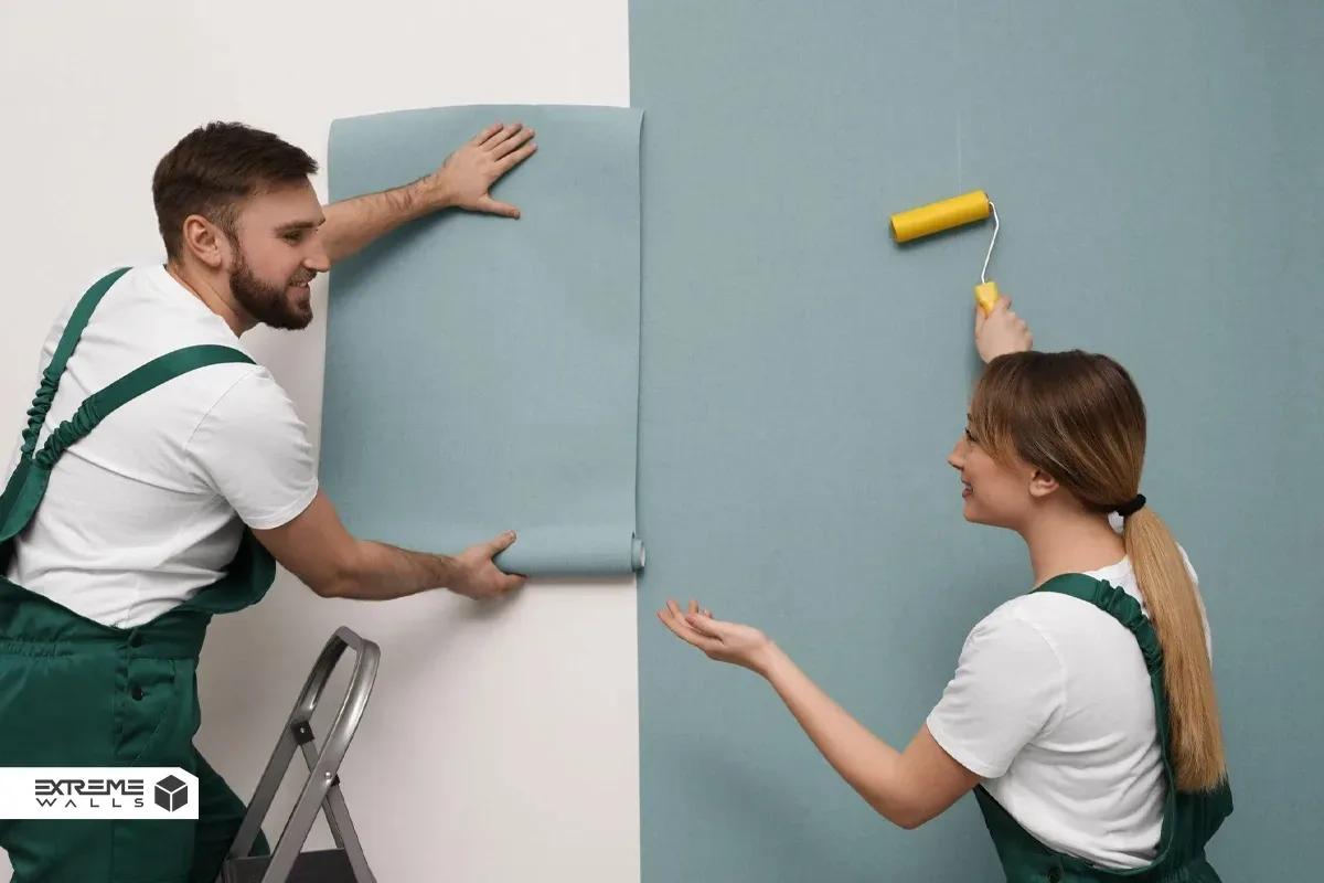 چرا بعضی کاغذ دیواریها بعد از چند ماه باد میکنند؟ راهحل رفع باد کردن کاغذ دیواری 13 فردی که با کاتر یا تیغ، بخش بادکرده کاغذ دیواری را جدا میکند و بعد با غلتک آن را صاف میکند.