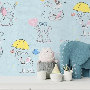 کاغذ دیواری کودک فیل کوچولوها | رنگ آبی کد12001 شاخص