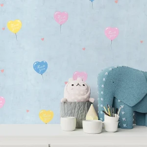 کاغذ دیواری کودک طرح بادکنکهای قلبی | آبی کد 12003 شاخص