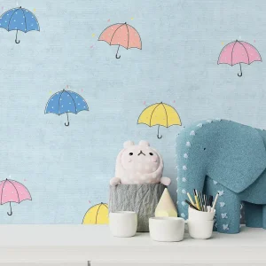 کاغذ دیواری کودک طرح چترهای رنگی کوچک | آبی کد 12004 شاخص