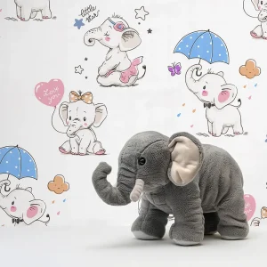 کاغذ دیواری کودک طرح فیل کوچولوها | رنگ سفید کد 12005 شاخص