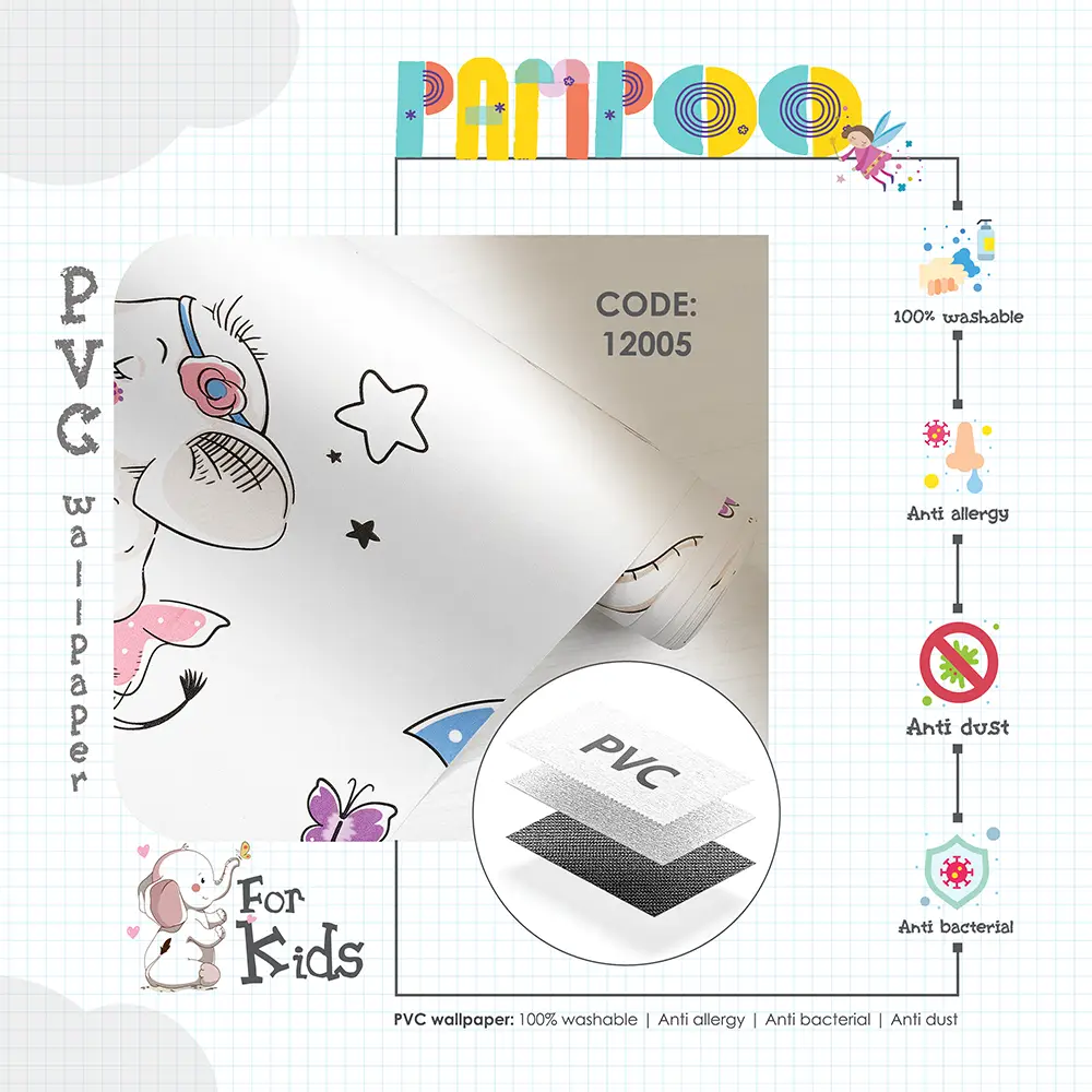 کاغذ دیواری کودک طرح فیل کوچولوها | رنگ سفید کد 12005 13 کاغذ دیواری کودک طرح فیل کوچولوها | رنگ سفید کد 12005 پوستر