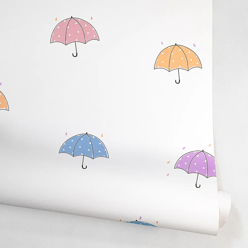 کاغذ دیواری کودک طرح چترهای رنگی | سفید کد 12008 8 کاغذ دیواری کودک طرح چترهای رنگی | سفید کد 12008 رول باز شده