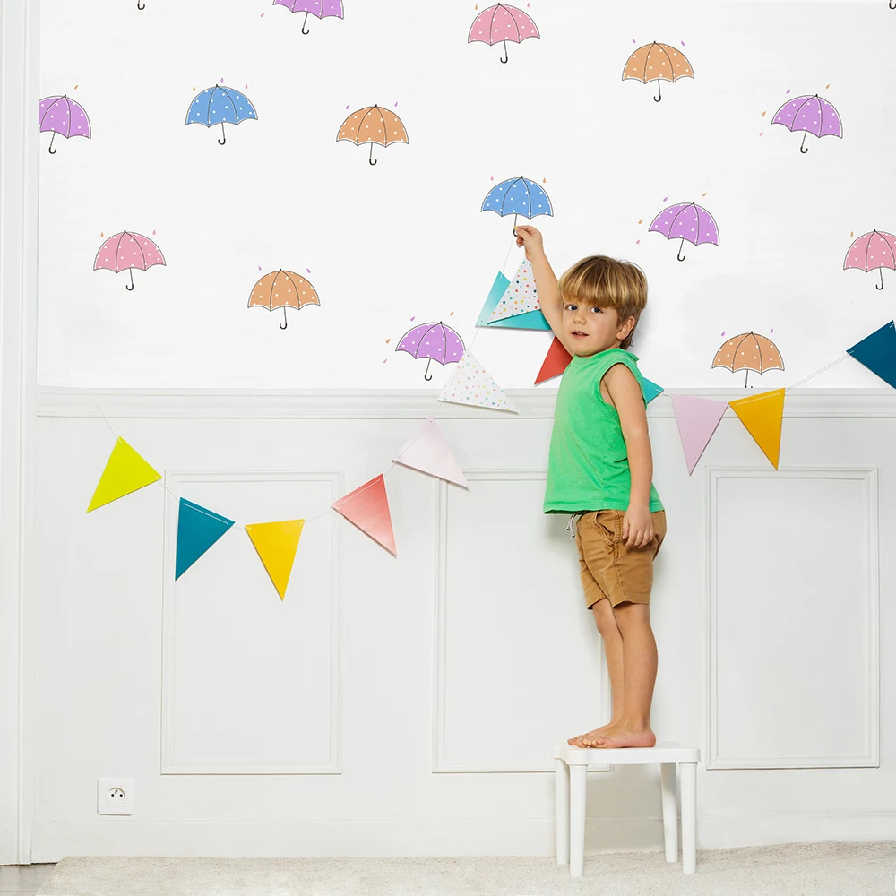 کاغذ دیواری کودک طرح چترهای رنگی | سفید کد 12008 2 کاغذ دیواری کودک طرح چترهای رنگی | سفید کد 12008 کودک