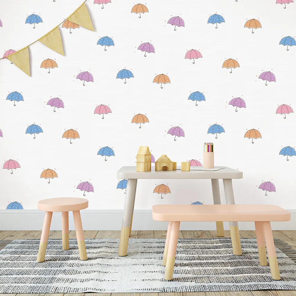 کاغذ دیواری کودک طرح چترهای رنگی | سفید کد 12008 4 کاغذ دیواری کودک طرح چترهای رنگی | سفید کد 12008 موکاپ