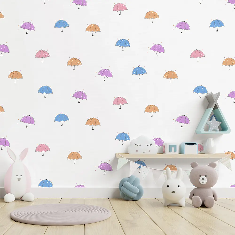 کاغذ دیواری کودک طرح چترهای رنگی | سفید کد 12008 5 کاغذ دیواری کودک طرح چترهای رنگی | سفید کد 12008 عروسک