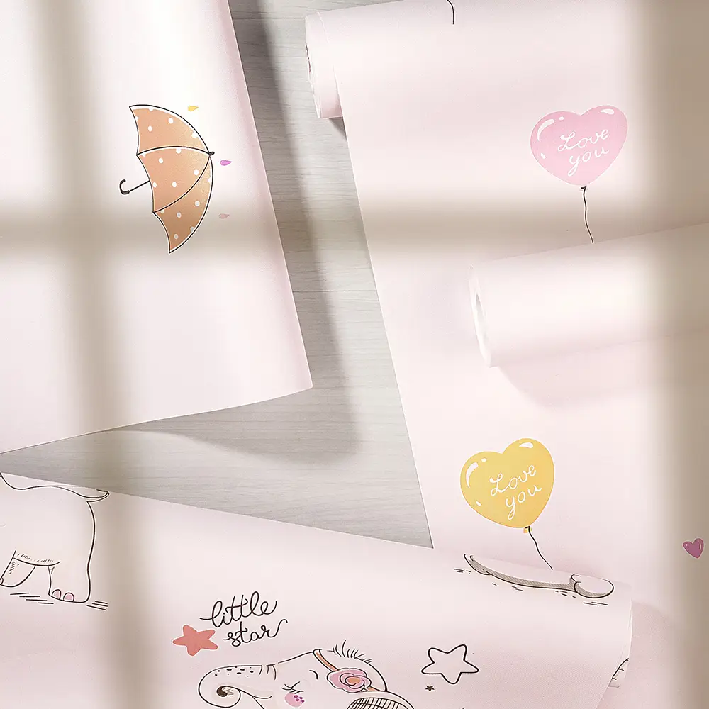 کاغذ دیواری کودک طرح چترهای رنگی | صورتی کد 12016 7 کاغذ دیواری کودک طرح چترهای رنگی کد 12016 رول باز شده