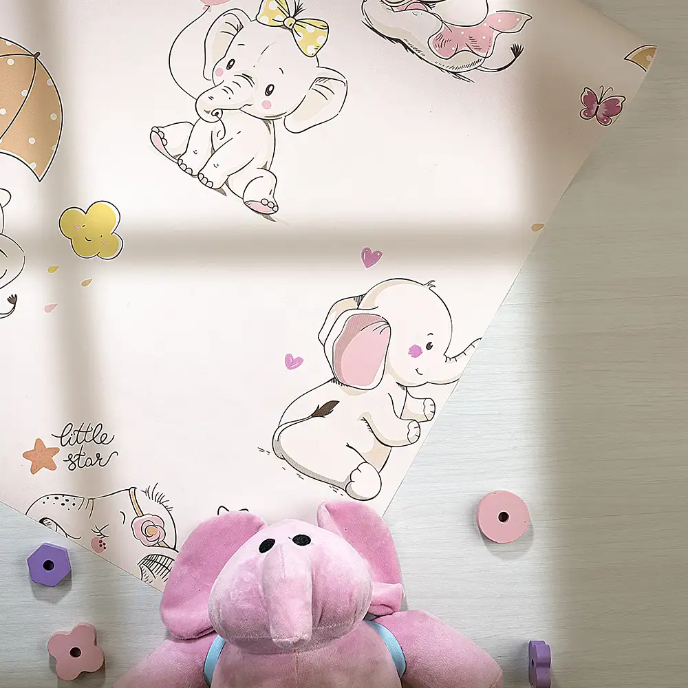 کاغذ دیواری کودک طرح فیل های کوچک | صورتی کد 12013 9 کاغذ دیواری کودک طرح فیل های کوچک | صورتی کد 12013 عروسک فیل