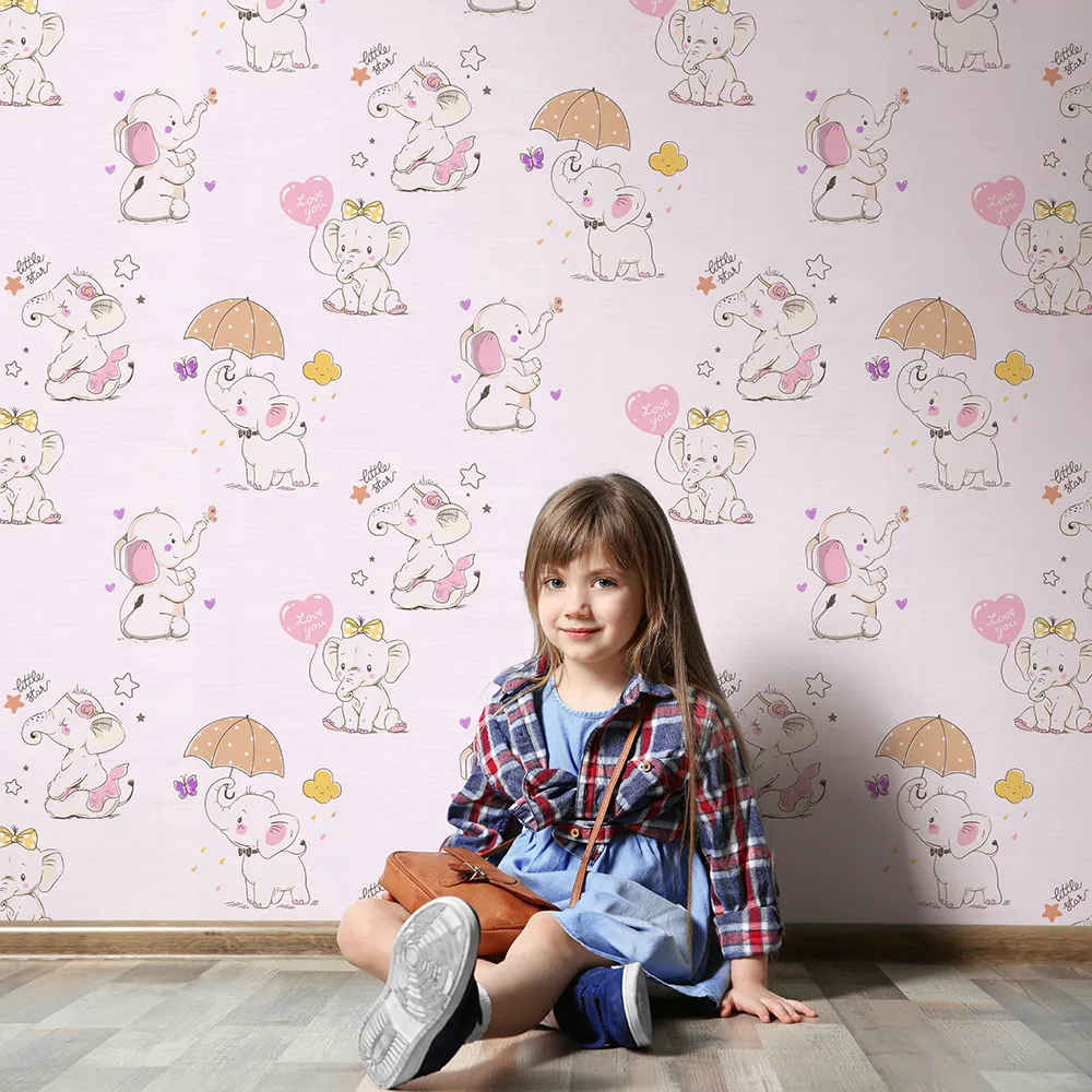 کاغذ دیواری کودک طرح فیل های کوچک | صورتی کد 12013 6 کاغذ دیواری کودک طرح فیل های کوچک | صورتی کد 12013 کودک