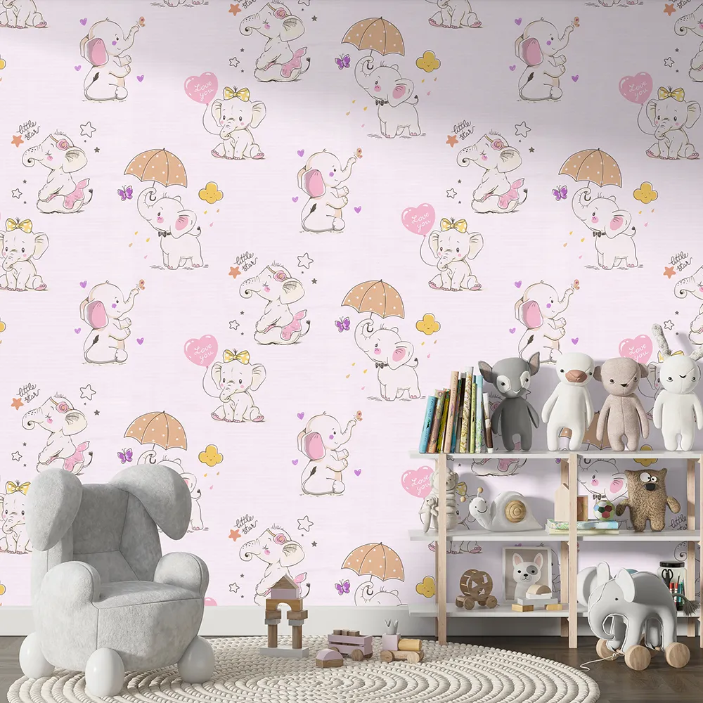کاغذ دیواری کودک طرح فیل های کوچک | صورتی کد 12013 2 کاغذ دیواری کودک طرح فیل های کوچک | صورتی کد 12013 دکور