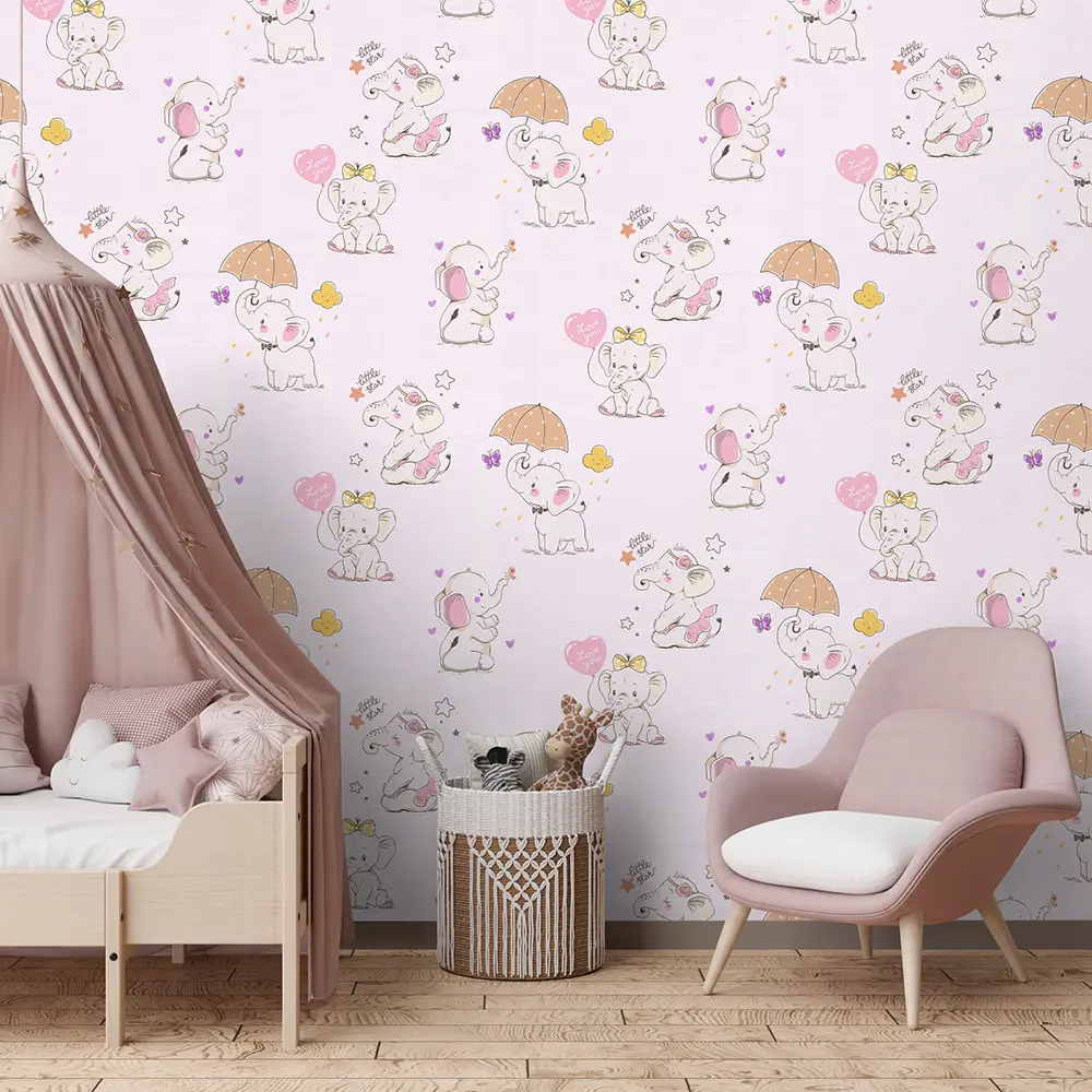 کاغذ دیواری کودک طرح فیل های کوچک | صورتی کد 12013 4 کاغذ دیواری کودک طرح فیل های کوچک | صورتی کد 12013 صندلی