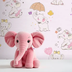 کاغذ دیواری کودک طرح فیل های کوچک | صورتی کد 12013 شاخص