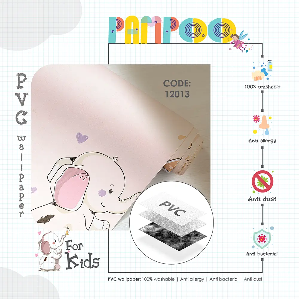 کاغذ دیواری کودک طرح فیل های کوچک | صورتی کد 12013 13 کاغذ دیواری کودک طرح فیل های کوچک | صورتی کد 12013 پوستر