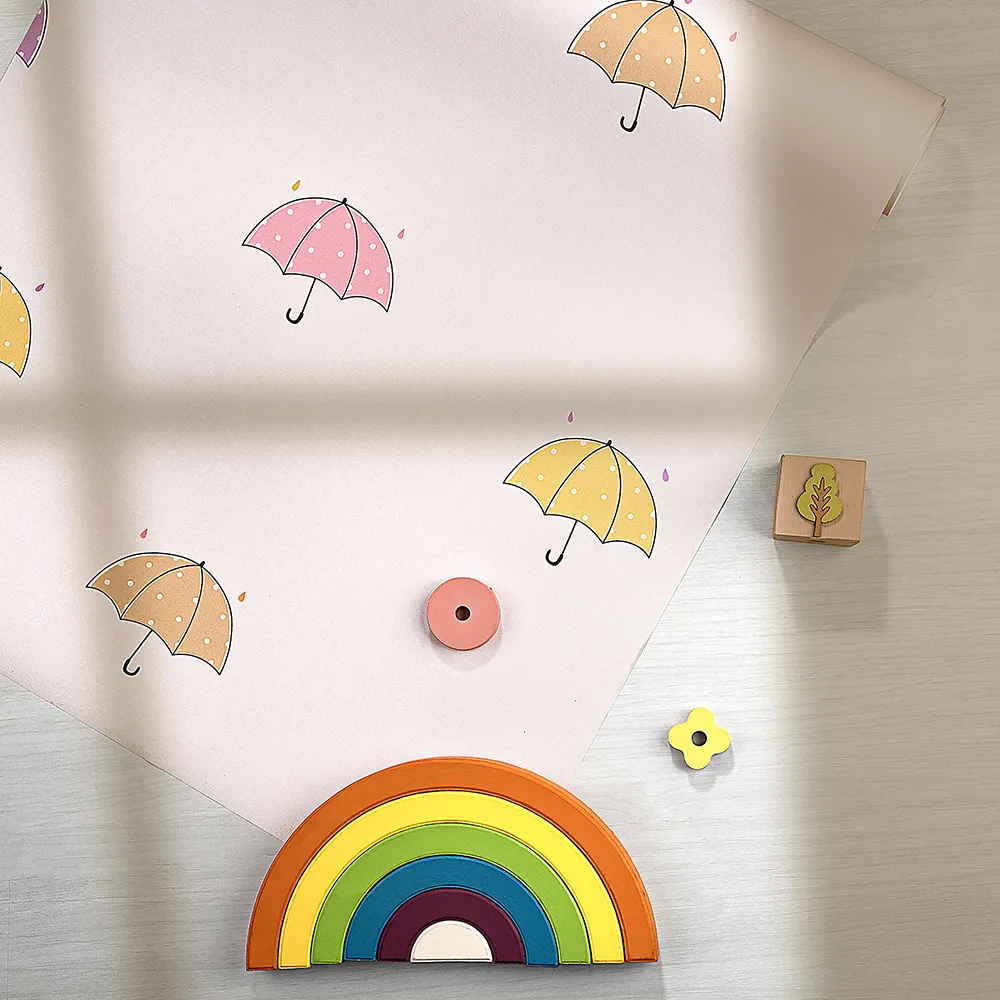 کاغذ دیواری کودک طرح چترهای رنگی | صورتی کد 12016 8 کاغذ دیواری کودک طرح چترهای رنگی کد 12016 طرح