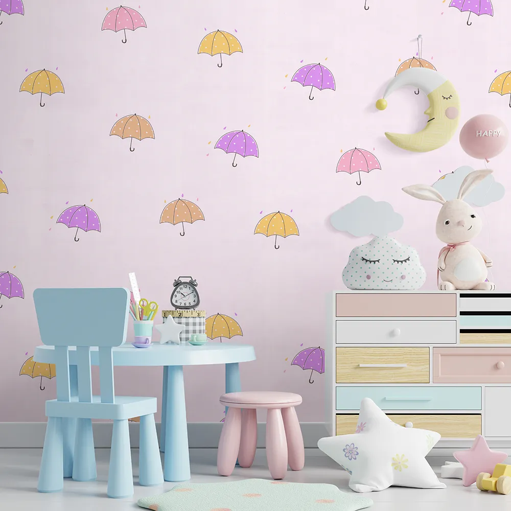 کاغذ دیواری کودک طرح چترهای رنگی | صورتی کد 12016 5 کاغذ دیواری کودک طرح چترهای رنگی کد 12016 دکور اتاق کودک