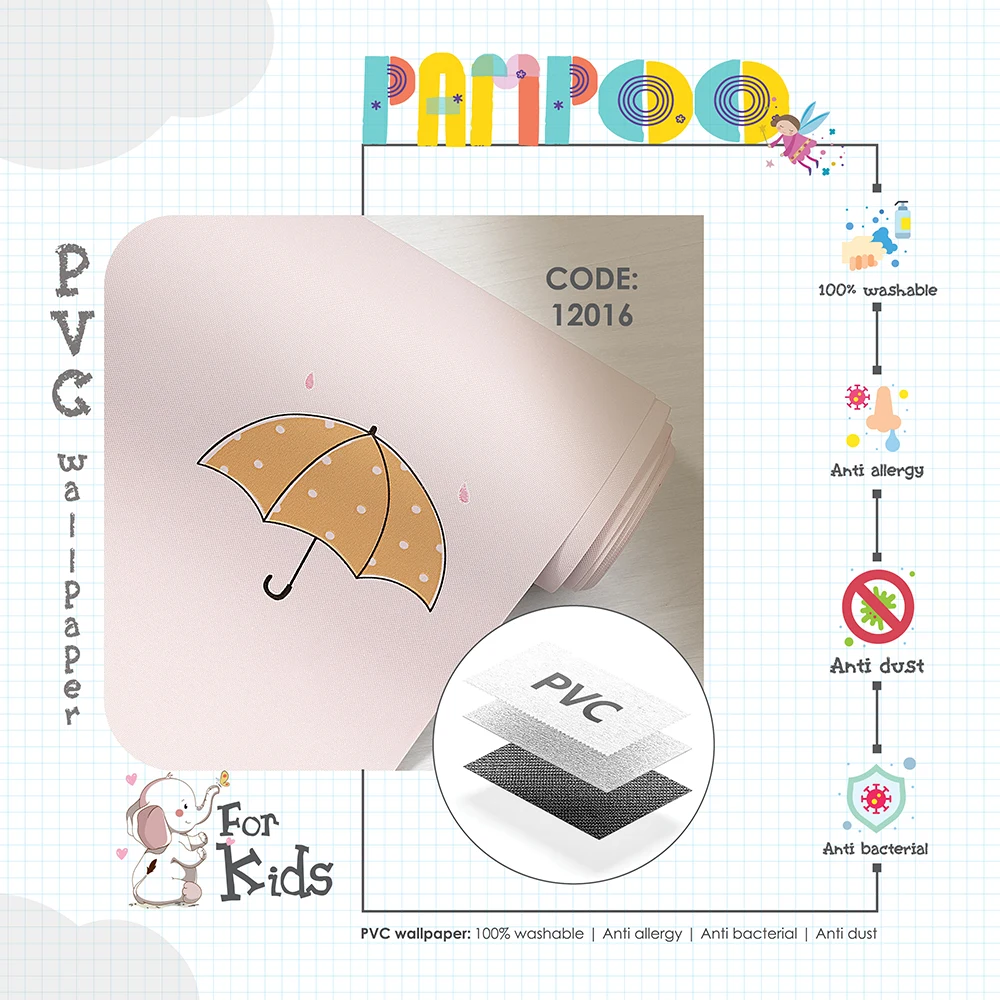کاغذ دیواری کودک طرح چترهای رنگی | صورتی کد 12016 12 کاغذ دیواری کودک طرح چترهای رنگی کد 12016 پوستر