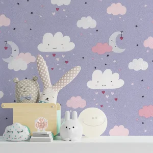 کاغذ دیواری کودک طرح آسمان ابری | بنفش کد 12017 شاخص