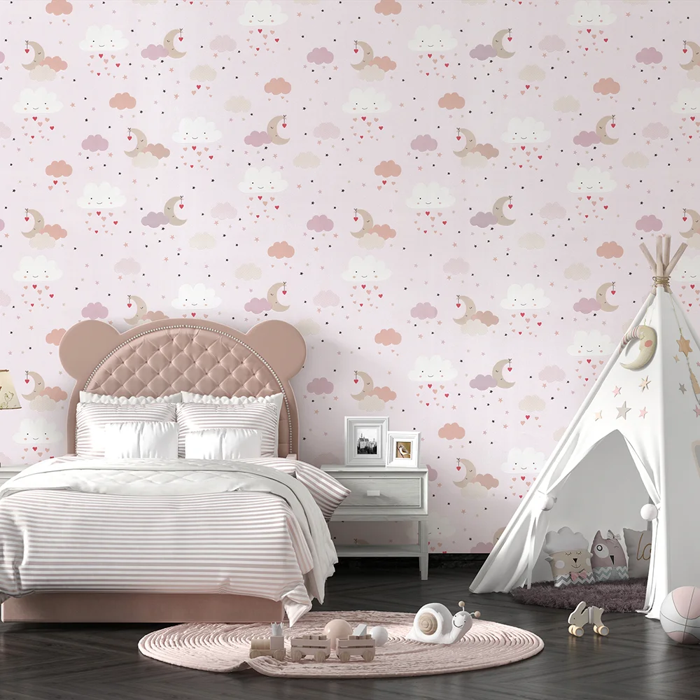 کاغذ دیواری کودک طرح آسمان ابری | صورتی کد 12021 3 کاغذ دیواری کودک طرح آسمان ابری | صورتی کد 12021 تخت خواب