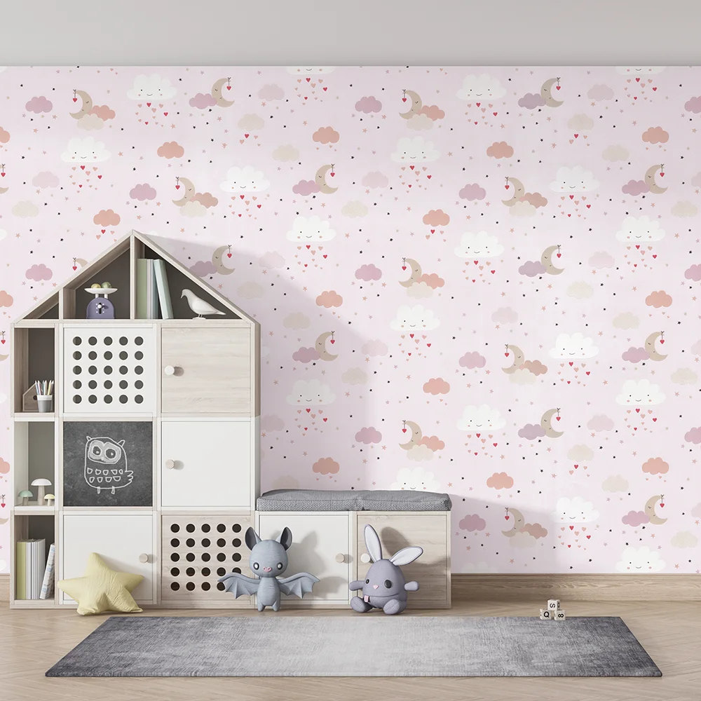 کاغذ دیواری کودک طرح آسمان ابری | صورتی کد 12021 4 کاغذ دیواری کودک طرح آسمان ابری | صورتی کد 12021 دکور