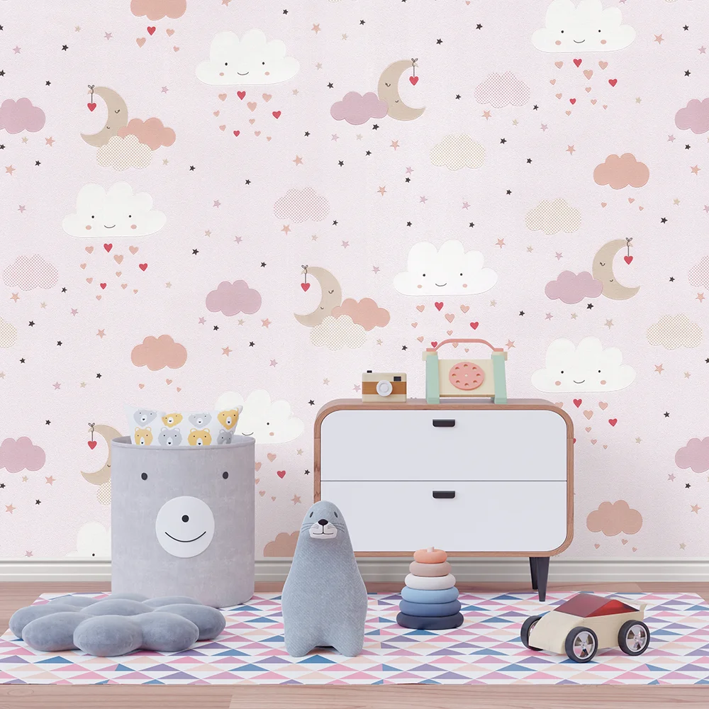 کاغذ دیواری کودک طرح آسمان ابری | صورتی کد 12021 5 کاغذ دیواری کودک طرح آسمان ابری | صورتی کد 12021 دکور کودک