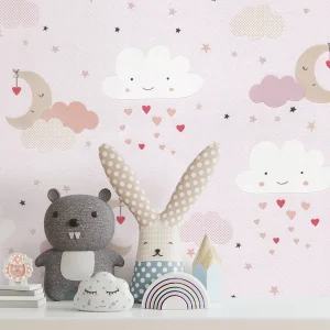 کاغذ دیواری کودک طرح آسمان ابری | صورتی کد 12021 شاخص