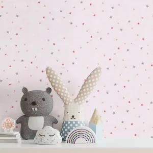 کاغذ دیواری کودک طرح ستاره باران | صورتی کد 12023 شاخص