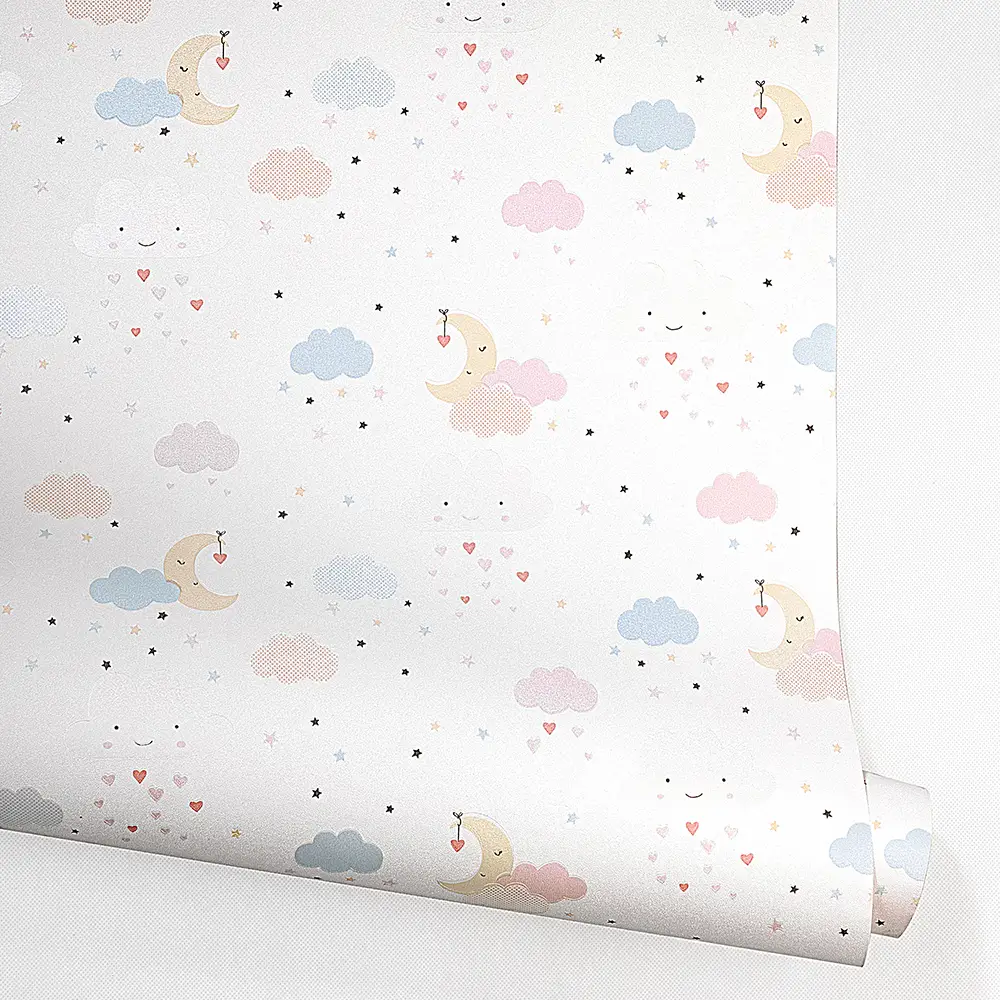 کاغذ دیواری کودک طرح آسمان ابری | سفید کد 12025 7 کاغذ دیواری کودک طرح آسمان ابری | سفید کد 12025 رول باز شده