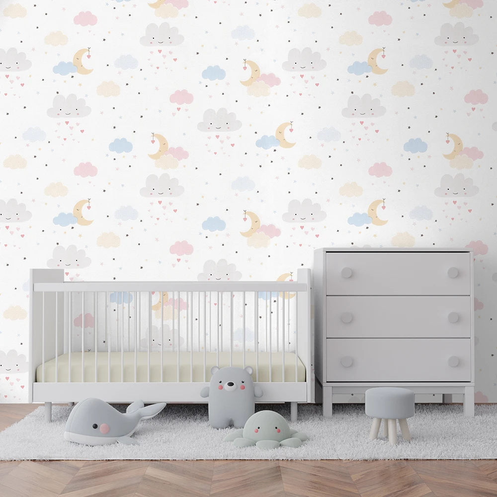 کاغذ دیواری کودک طرح آسمان ابری | سفید کد 12025 5 کاغذ دیواری کودک طرح آسمان ابری | سفید کد 12025 تخت خواب
