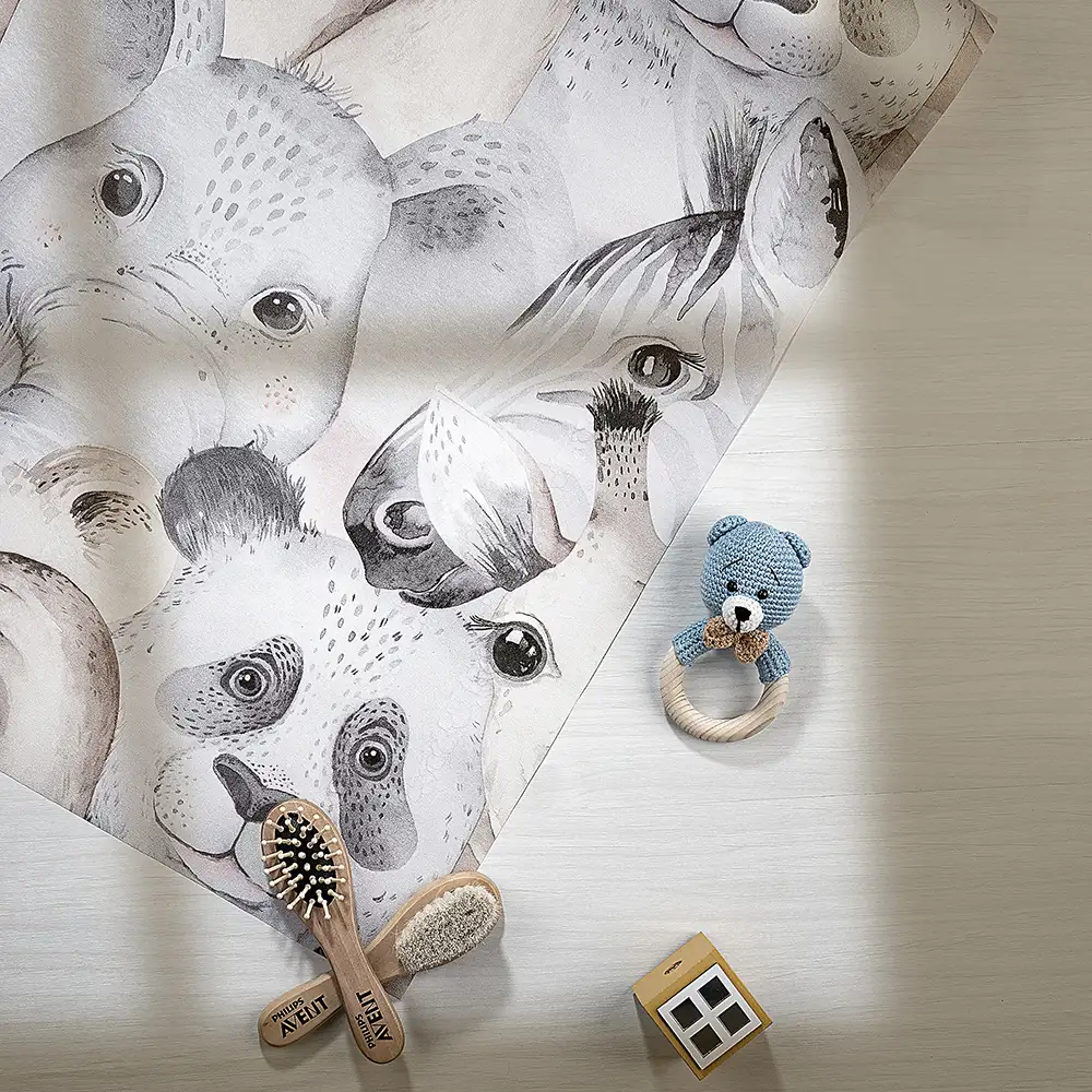 کاغذ دیواری کودک طرح حیوانات | کرم / خاکستری کد 12029 7 کاغذ دیواری کودک طرح حیوانات | کرم / خاکستری کد 12029 طرح