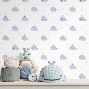 کاغذ دیواری کودک طرح نهنگهای دریایی | آبی کد 12037 شاخص