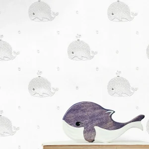 کاغذ دیواری کودک طرح نهنگهای دریایی | طوسی / سفید کد 12041 شاخص
