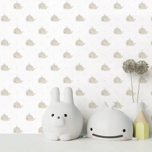 کاغذ دیواری کودک طرح نهنگهای دریایی | کرم / نخودی کد 12045 شاخص