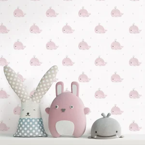 کاغذ دیواری کودک طرح نهنگهای دریایی | صورتی کد 12049 شاخص