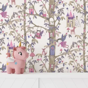 کاغذ دیواری کودک طرح جنگل پریان | بنفش / صورتی کد 12056 شاخص