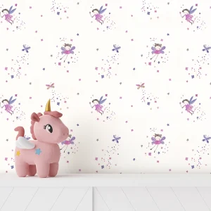 کاغذ دیواری کودک طرح فرشته‌های آسمانی | بنفش / یاسی کد 12058 شاخص