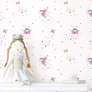 کاغذ دیواری کودک طرح فرشتههای آسمانی | صورتی / بنفش کد 12061 شاخص