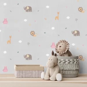 کاغذ دیواری کودک طرح دنیای حیوانات | طوسی کد 12069 شاخص