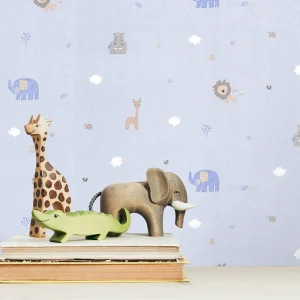 کاغذ دیواری کودک طرح دنیای حیوانات | آبی کد 12071 شاخص