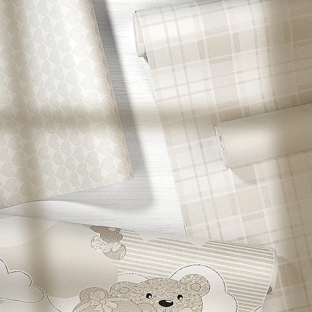 کاغذ دیواری کودک طرح قلب | کرم کد 12076 8 کاغذ دیواری کودک طرح قلب | کرم کد 12076 رول ها